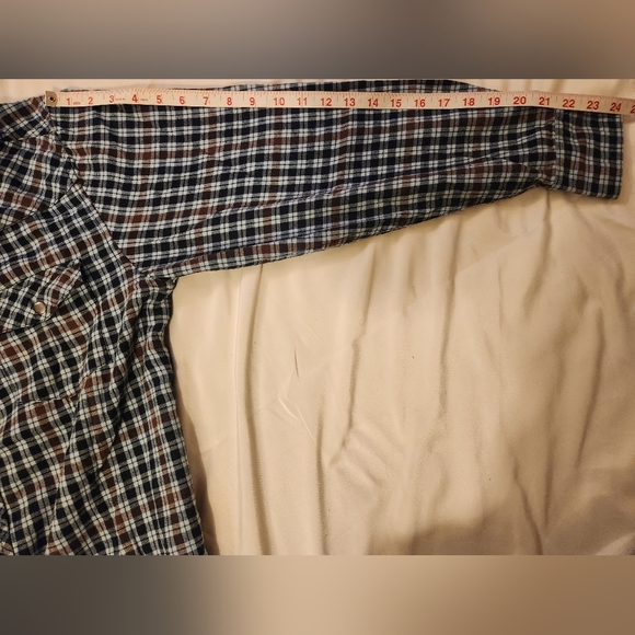 Dakota men's small blue plaid flannel western long sleeve snap fasten shirt - Picture 6 of 8